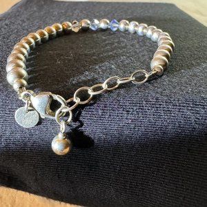 Emily Ray 925 Sterling Silver Beads w Blue Swarovski Crystal Bracelet VTG